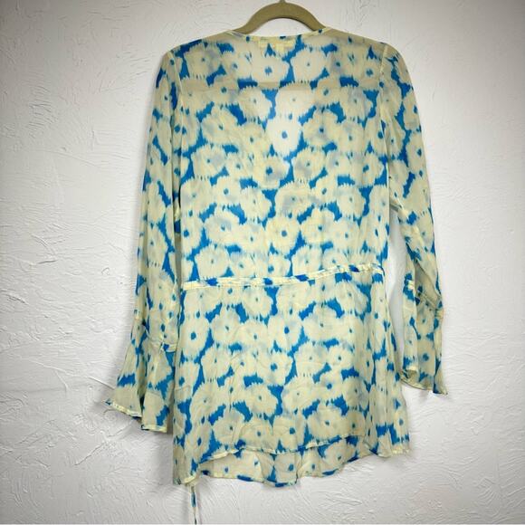Jenny Han Yellow Blue Silk Beaded Boho Tunic Womens S Beachy Sheer Long Sleeve - Picture 7 of 11